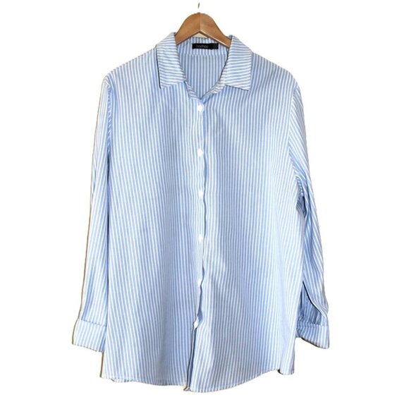 BOOHOO Oversized Boyfriend Button-Up in Blue/White Stripes (16/XL) - Picture 1 of 6